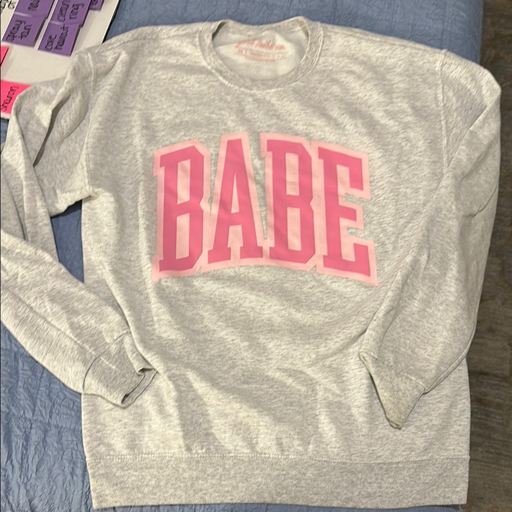 Gray and Pink 'Babe' Sweatshirt